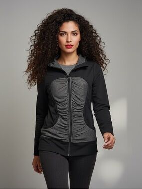 Lululemon Pure Balance Ruched Full Zip Jacket - Black/Gray - Size 8